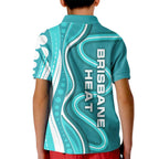 Brisbane Heat Kid Polo Shirt Aboriginal Dot Art Cyan White - Tribal Wave Pattern