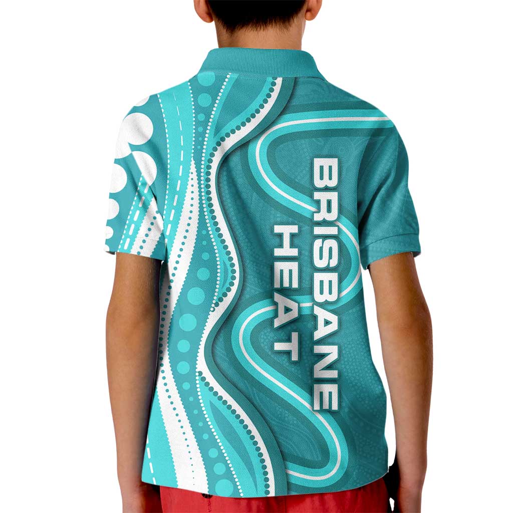 Brisbane Heat Kid Polo Shirt Aboriginal Dot Art Cyan White - Tribal Wave Pattern