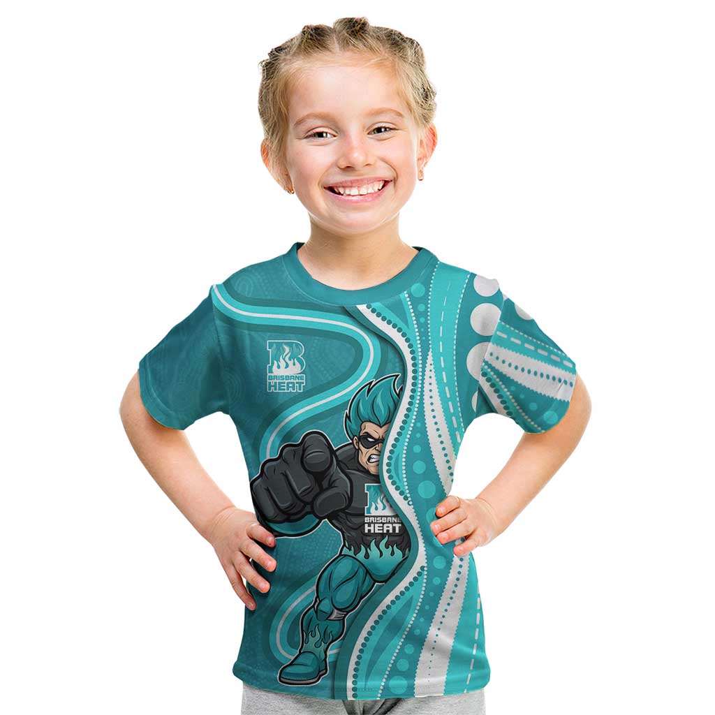 Brisbane Heat Kid T Shirt Aboriginal Dot Art Cyan White - Tribal Wave Pattern