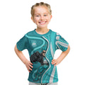 Brisbane Heat Kid T Shirt Aboriginal Dot Art Cyan White - Tribal Wave Pattern