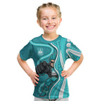 Brisbane Heat Kid T Shirt Aboriginal Dot Art Cyan White - Tribal Wave Pattern