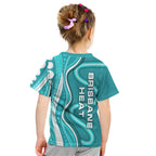 Brisbane Heat Kid T Shirt Aboriginal Dot Art Cyan White - Tribal Wave Pattern