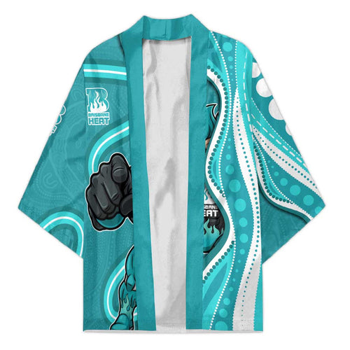 Brisbane Heat Kimono Aboriginal Dot Art Cyan White - Tribal Wave Pattern