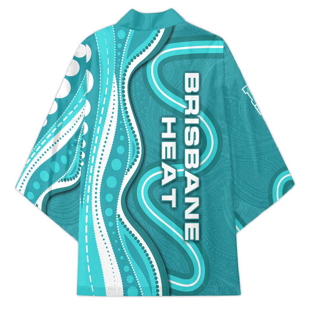 Brisbane Heat Kimono Aboriginal Dot Art Cyan White - Tribal Wave Pattern
