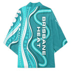 Brisbane Heat Kimono Aboriginal Dot Art Cyan White - Tribal Wave Pattern