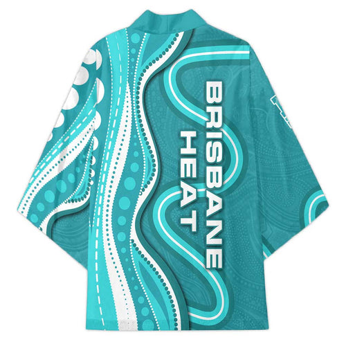 Brisbane Heat Kimono Aboriginal Dot Art Cyan White - Tribal Wave Pattern