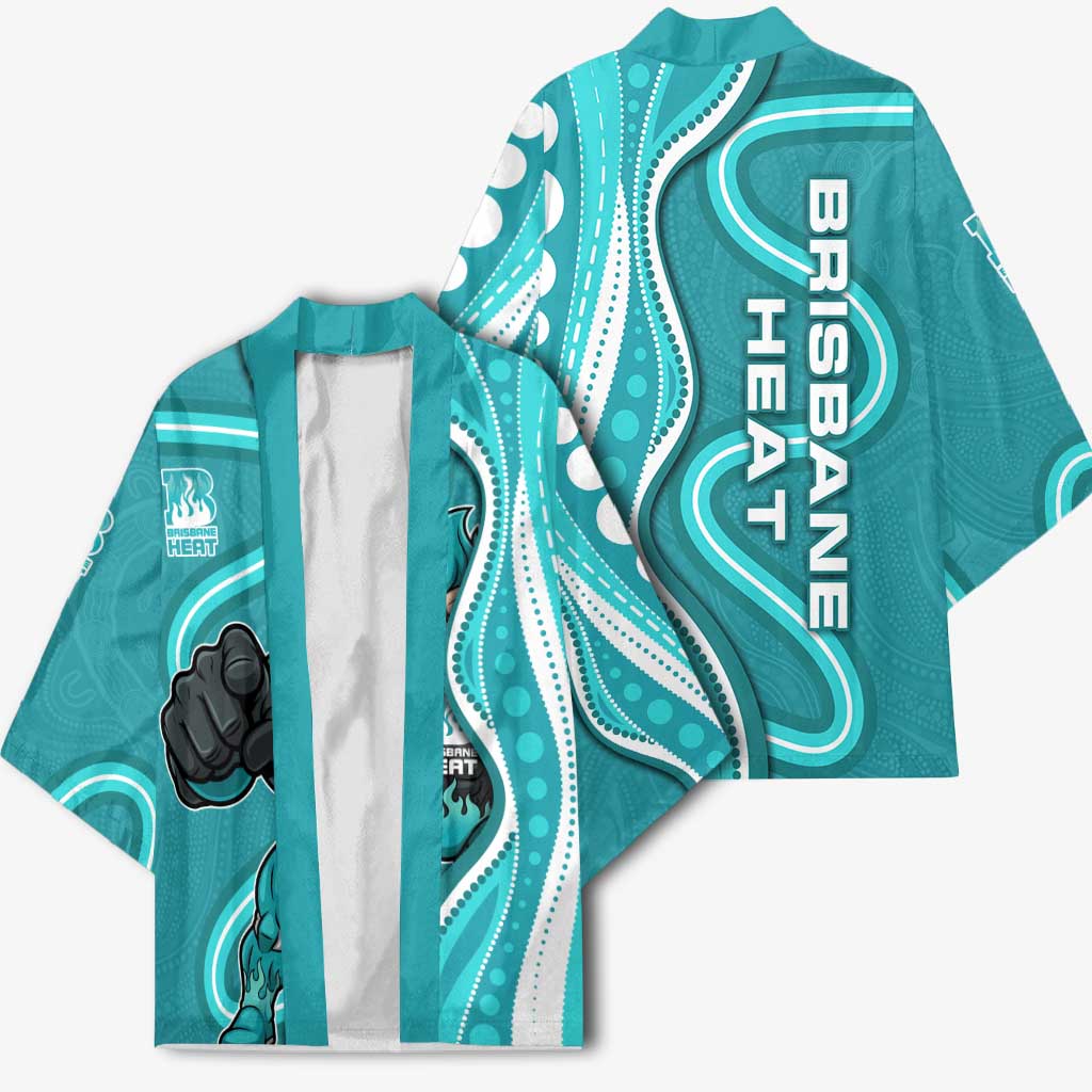 Brisbane Heat Kimono Aboriginal Dot Art Cyan White - Tribal Wave Pattern