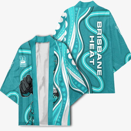 Brisbane Heat Kimono Aboriginal Dot Art Cyan White - Tribal Wave Pattern