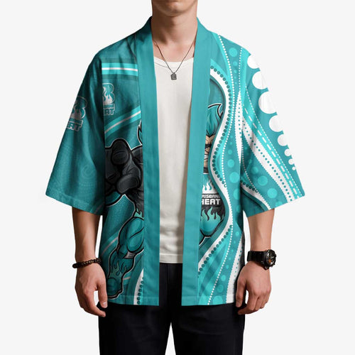 Brisbane Heat Kimono Aboriginal Dot Art Cyan White - Tribal Wave Pattern