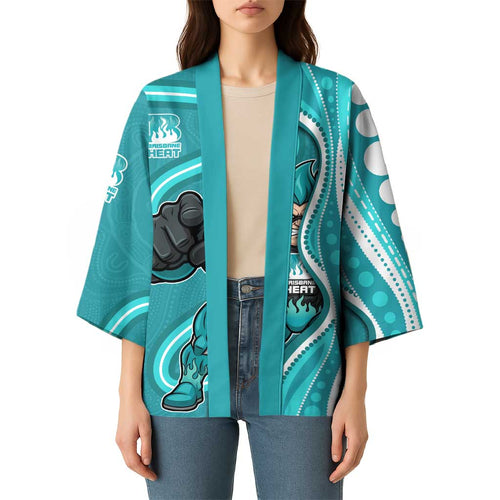 Brisbane Heat Kimono Aboriginal Dot Art Cyan White - Tribal Wave Pattern
