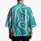Brisbane Heat Kimono Aboriginal Dot Art Cyan White - Tribal Wave Pattern