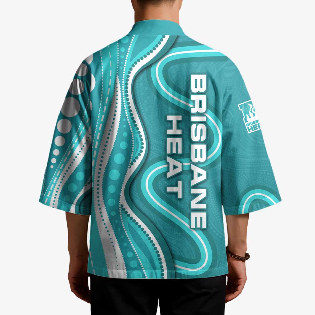 Brisbane Heat Kimono Aboriginal Dot Art Cyan White - Tribal Wave Pattern