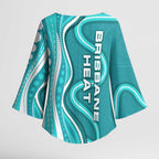 Brisbane Heat Kimono Sleeve Blouse Aboriginal Dot Art Cyan White - Tribal Wave Pattern
