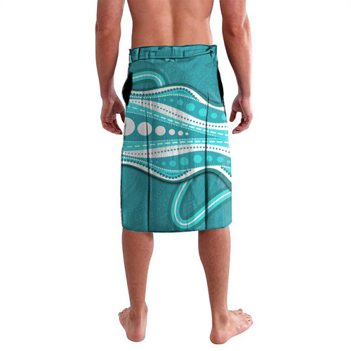 Brisbane Heat Lavalava Aboriginal Dot Art Cyan White - Tribal Wave Pattern