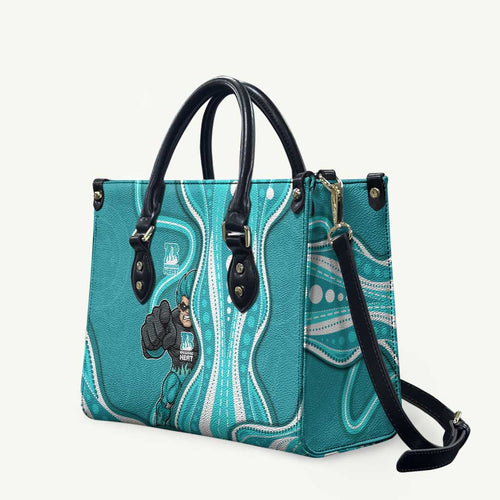 Brisbane Heat Leather Bag Aboriginal Dot Art Cyan White - Tribal Wave Pattern