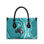 Brisbane Heat Leather Bag Aboriginal Dot Art Cyan White - Tribal Wave Pattern