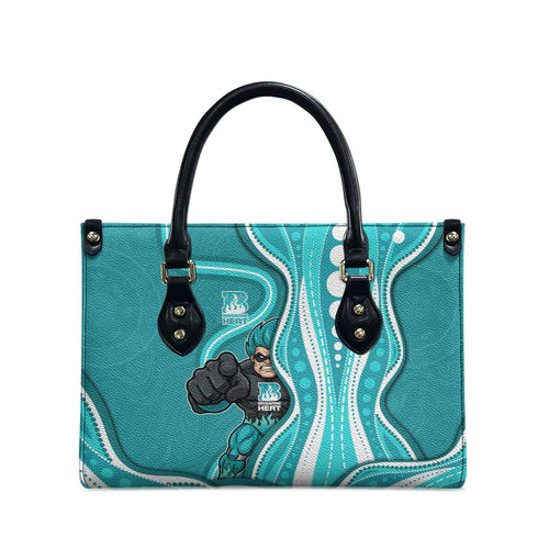 Brisbane Heat Leather Bag Aboriginal Dot Art Cyan White - Tribal Wave Pattern