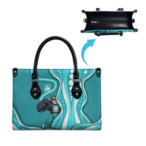 Brisbane Heat Leather Bag Aboriginal Dot Art Cyan White - Tribal Wave Pattern