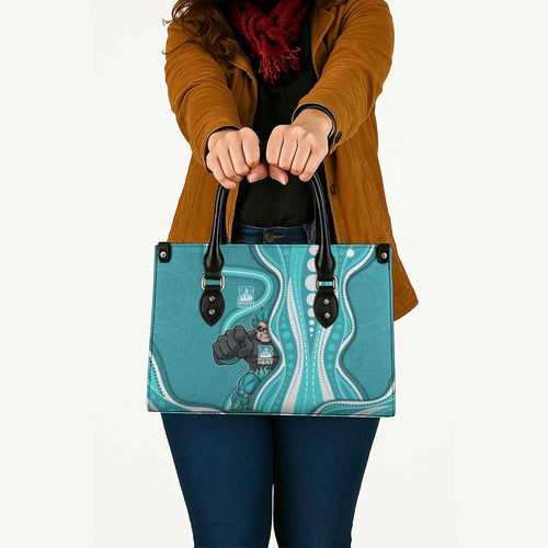 Brisbane Heat Leather Bag Aboriginal Dot Art Cyan White - Tribal Wave Pattern