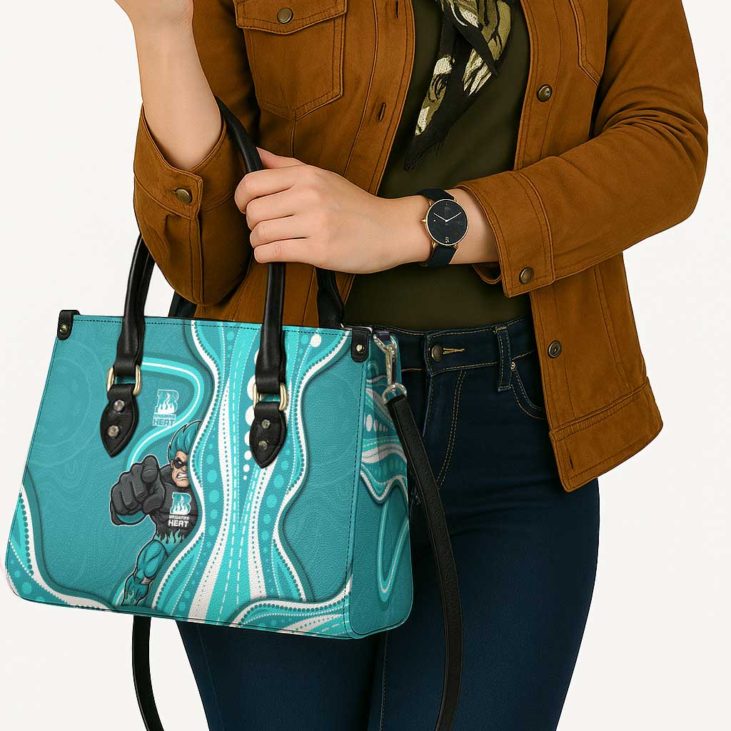 Brisbane Heat Leather Bag Aboriginal Dot Art Cyan White - Tribal Wave Pattern