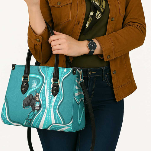 Brisbane Heat Leather Bag Aboriginal Dot Art Cyan White - Tribal Wave Pattern
