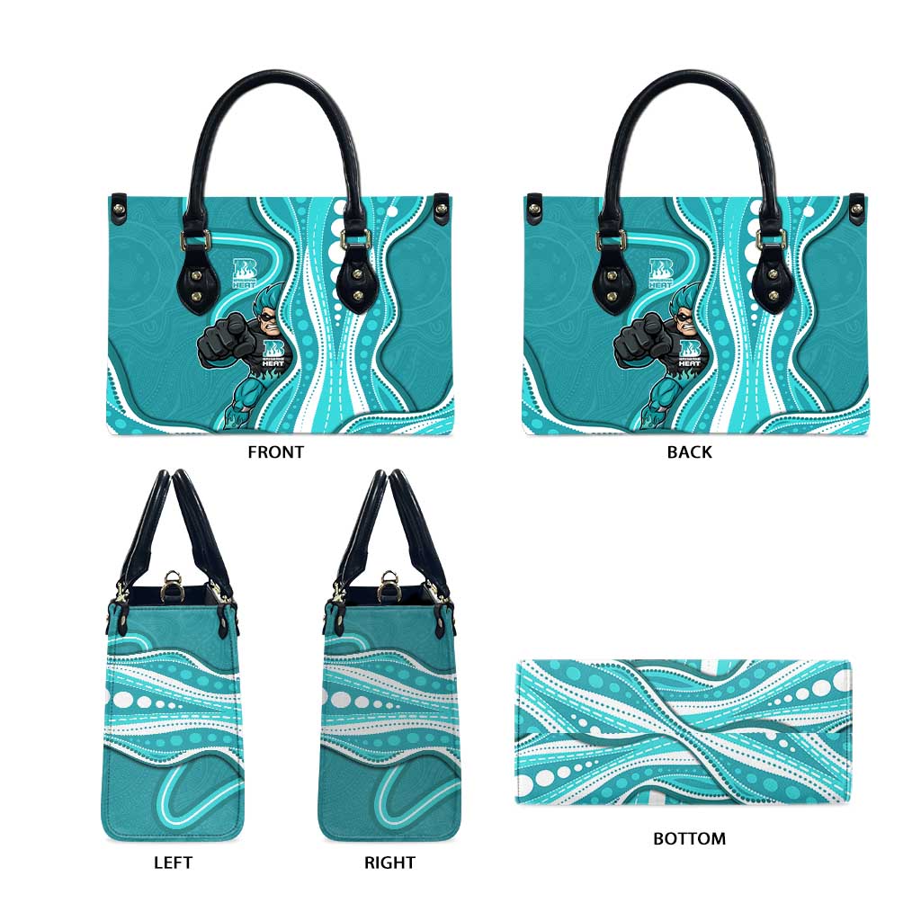 Brisbane Heat Leather Bag Aboriginal Dot Art Cyan White - Tribal Wave Pattern
