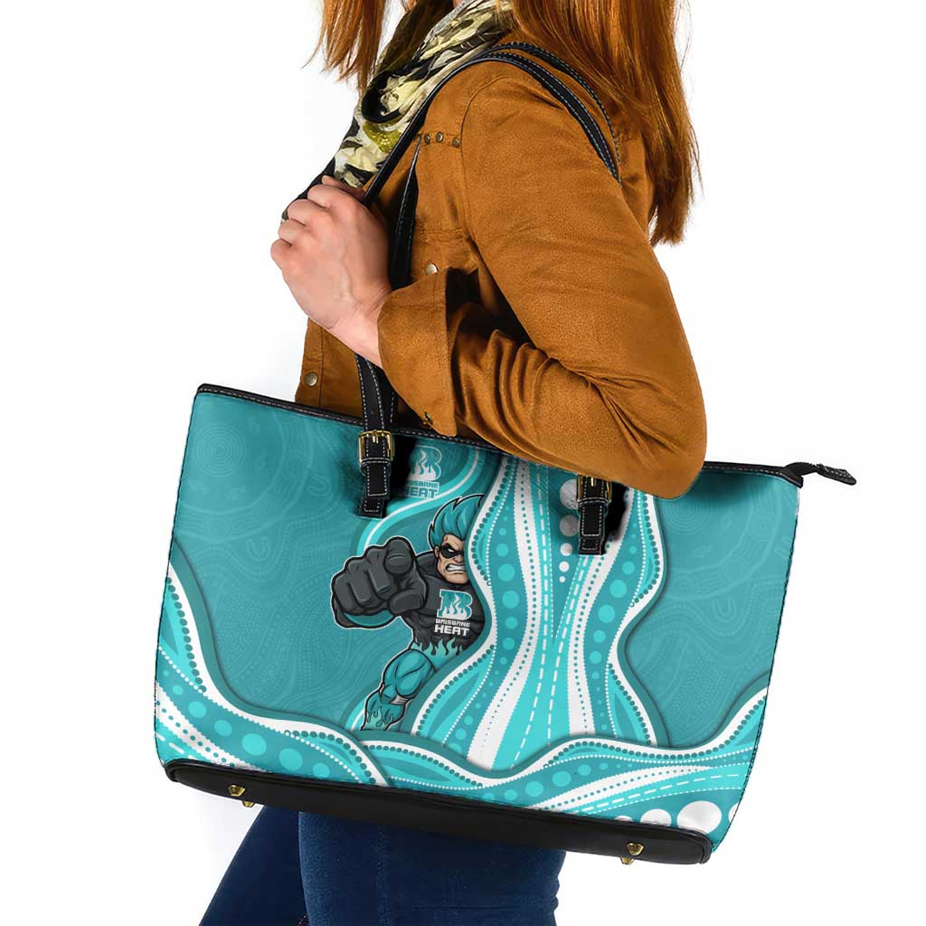 Brisbane Heat Leather Tote Bag Aboriginal Dot Art Cyan White - Tribal Wave Pattern