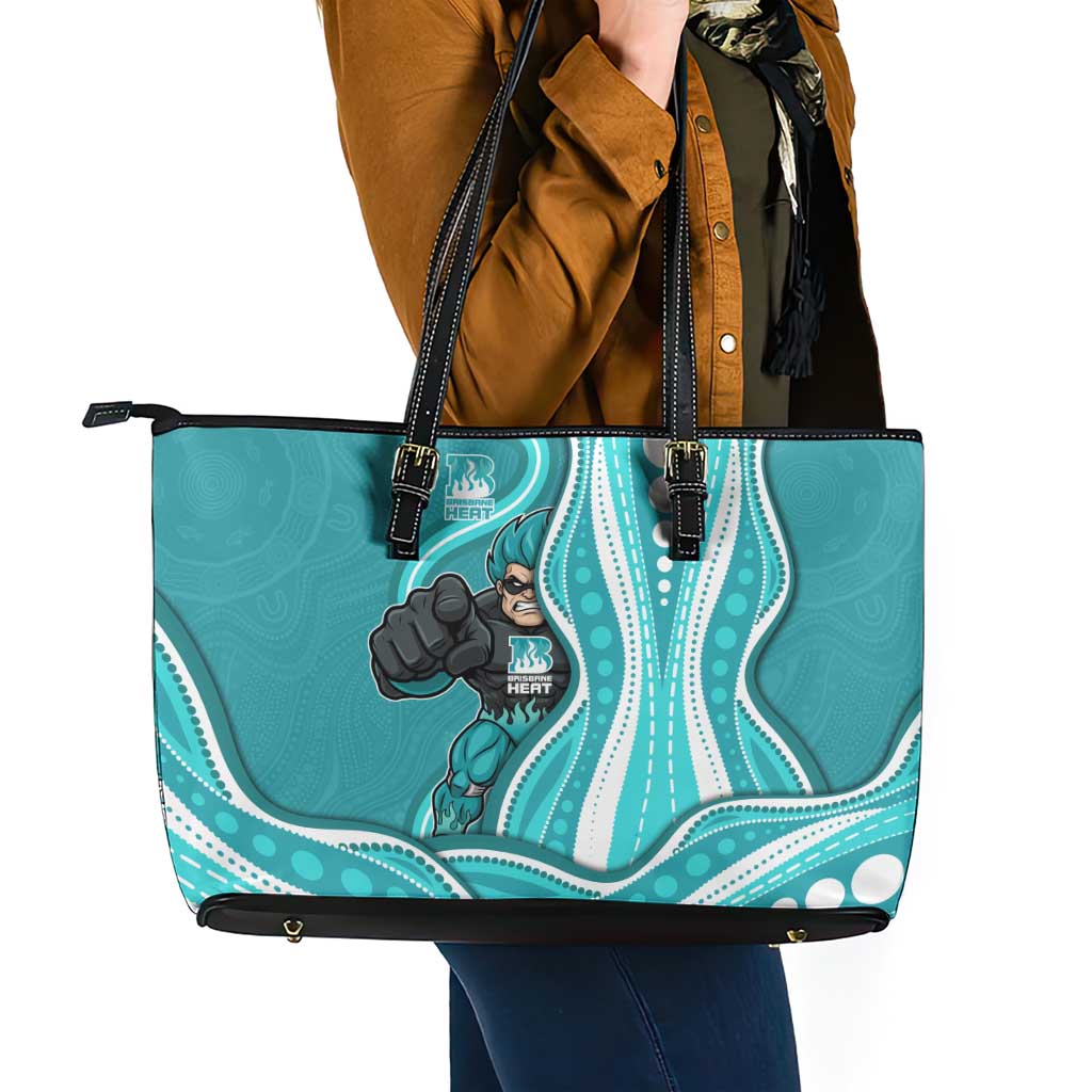 Brisbane Heat Leather Tote Bag Aboriginal Dot Art Cyan White - Tribal Wave Pattern