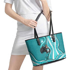 Brisbane Heat Leather Tote Bag Aboriginal Dot Art Cyan White - Tribal Wave Pattern