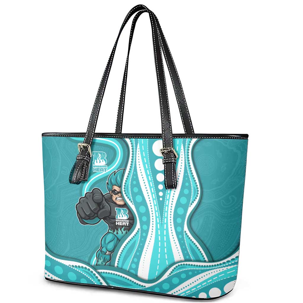 Brisbane Heat Leather Tote Bag Aboriginal Dot Art Cyan White - Tribal Wave Pattern