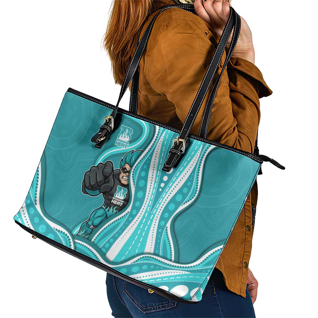 Brisbane Heat Leather Tote Bag Aboriginal Dot Art Cyan White - Tribal Wave Pattern