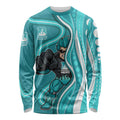 Brisbane Heat Long Sleeve Shirt Aboriginal Dot Art Cyan White - Tribal Wave Pattern