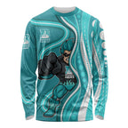 Brisbane Heat Long Sleeve Shirt Aboriginal Dot Art Cyan White - Tribal Wave Pattern