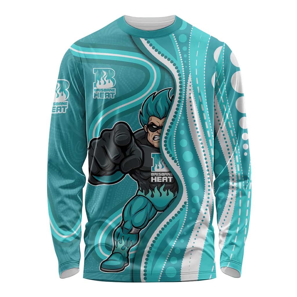 Brisbane Heat Long Sleeve Shirt Aboriginal Dot Art Cyan White - Tribal Wave Pattern