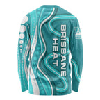 Brisbane Heat Long Sleeve Shirt Aboriginal Dot Art Cyan White - Tribal Wave Pattern