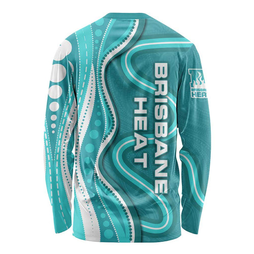 Brisbane Heat Long Sleeve Shirt Aboriginal Dot Art Cyan White - Tribal Wave Pattern