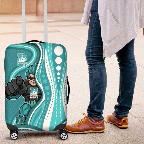 Brisbane Heat Luggage Cover Aboriginal Dot Art Cyan White - Tribal Wave Pattern