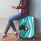 Brisbane Heat Luggage Cover Aboriginal Dot Art Cyan White - Tribal Wave Pattern