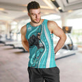 Brisbane Heat Men Tank Top Aboriginal Dot Art Cyan White - Tribal Wave Pattern