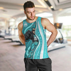 Brisbane Heat Men Tank Top Aboriginal Dot Art Cyan White - Tribal Wave Pattern