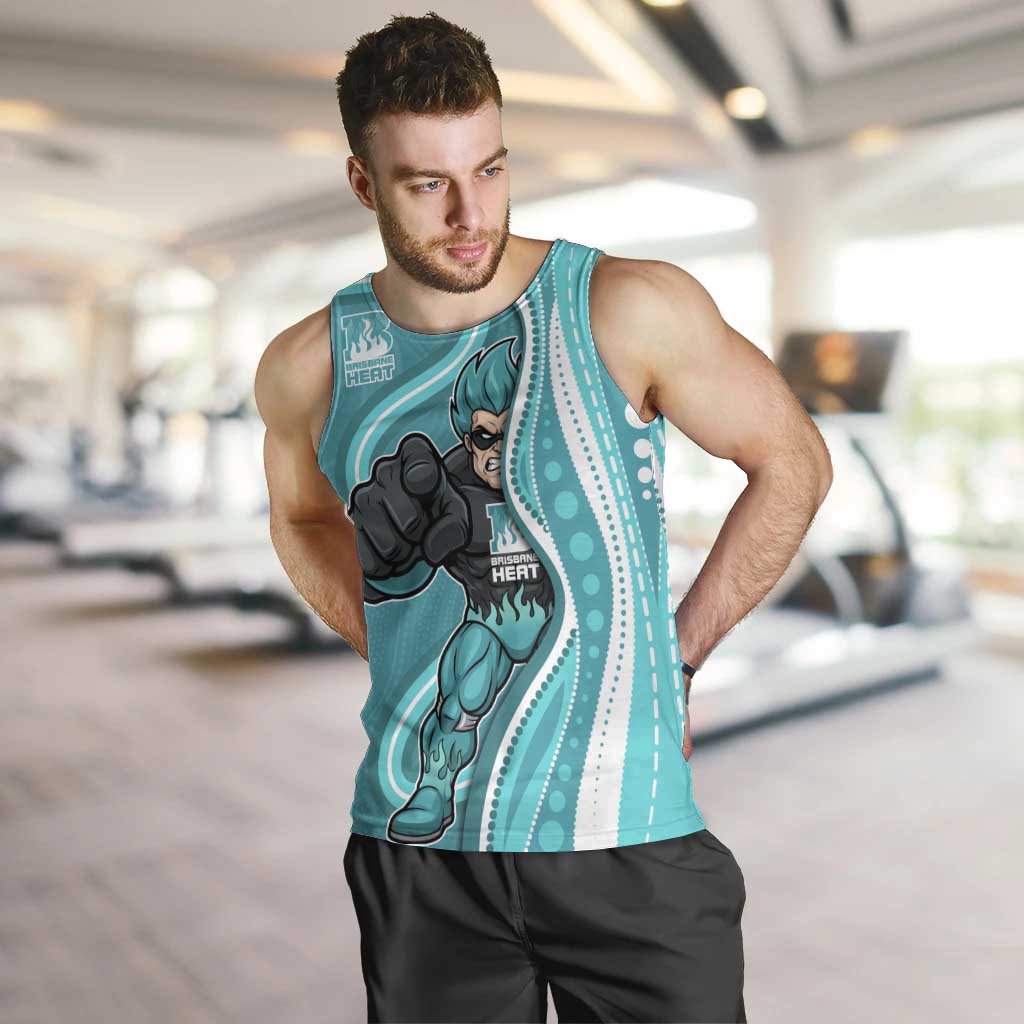 Brisbane Heat Men Tank Top Aboriginal Dot Art Cyan White - Tribal Wave Pattern
