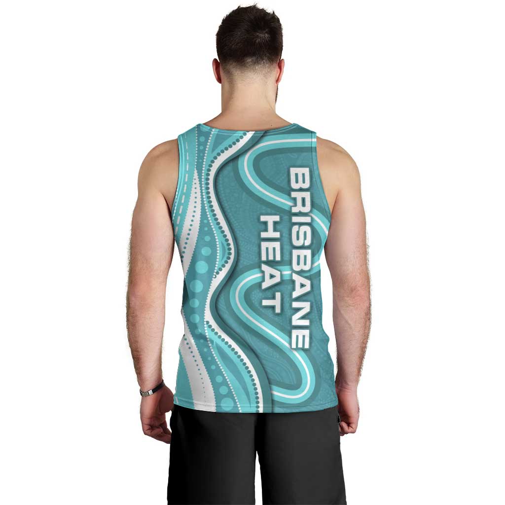 Brisbane Heat Men Tank Top Aboriginal Dot Art Cyan White - Tribal Wave Pattern