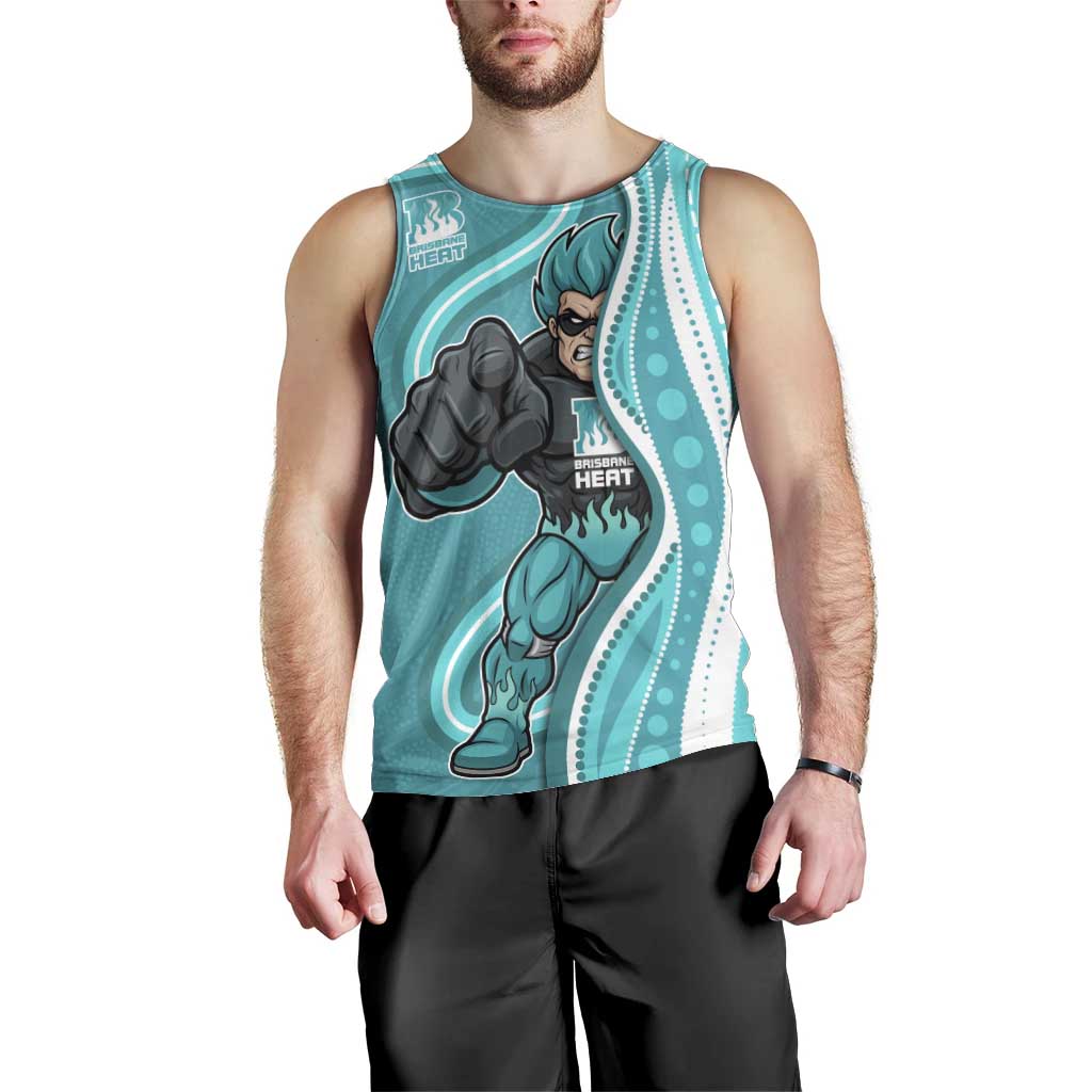 Brisbane Heat Men Tank Top Aboriginal Dot Art Cyan White - Tribal Wave Pattern