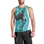 Brisbane Heat Men Tank Top Aboriginal Dot Art Cyan White - Tribal Wave Pattern