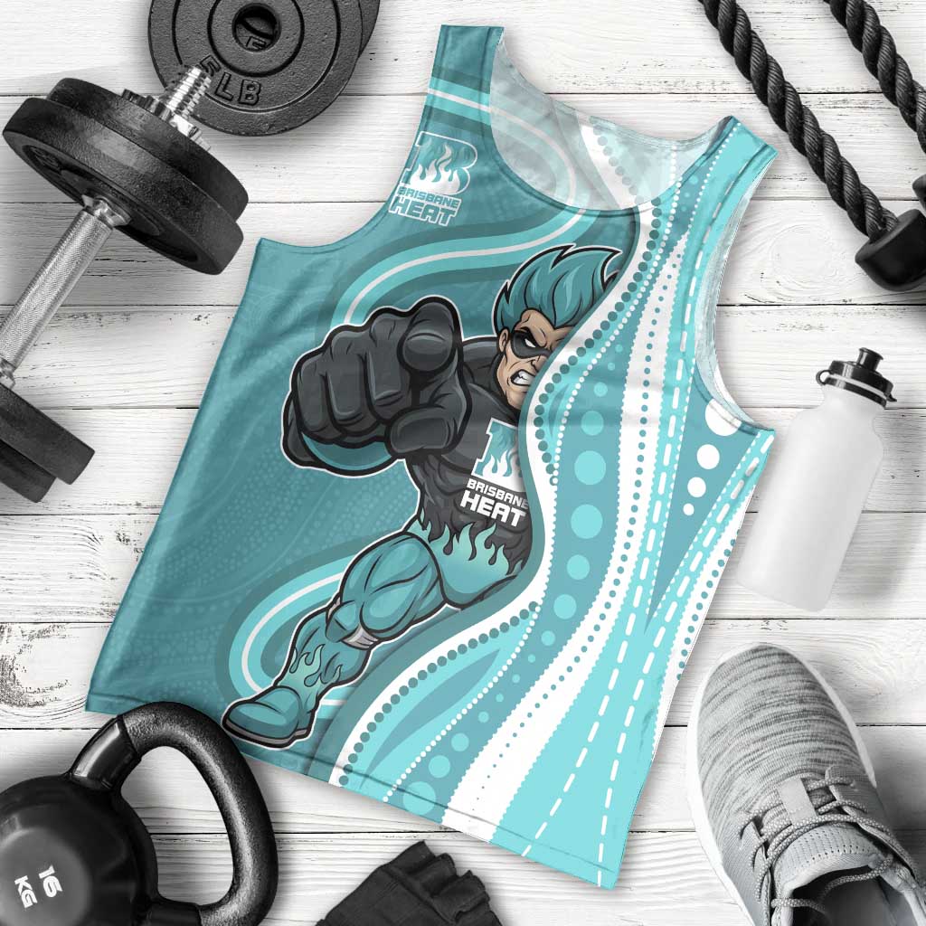 Brisbane Heat Men Tank Top Aboriginal Dot Art Cyan White - Tribal Wave Pattern