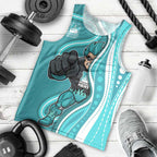 Brisbane Heat Men Tank Top Aboriginal Dot Art Cyan White - Tribal Wave Pattern