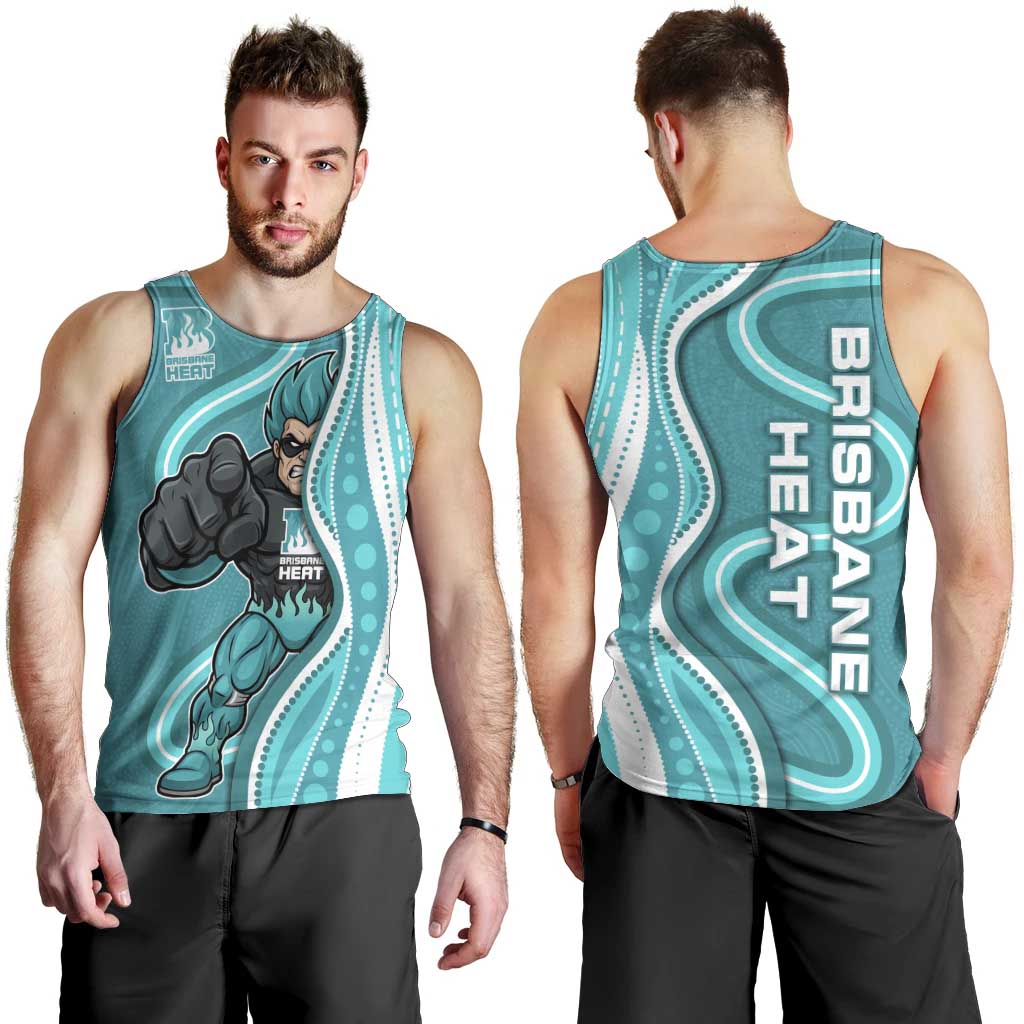 Brisbane Heat Men Tank Top Aboriginal Dot Art Cyan White - Tribal Wave Pattern