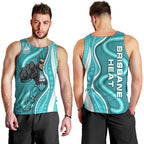 Brisbane Heat Men Tank Top Aboriginal Dot Art Cyan White - Tribal Wave Pattern
