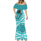 Brisbane Heat Mermaid Dress Aboriginal Dot Art Cyan White - Tribal Wave Pattern