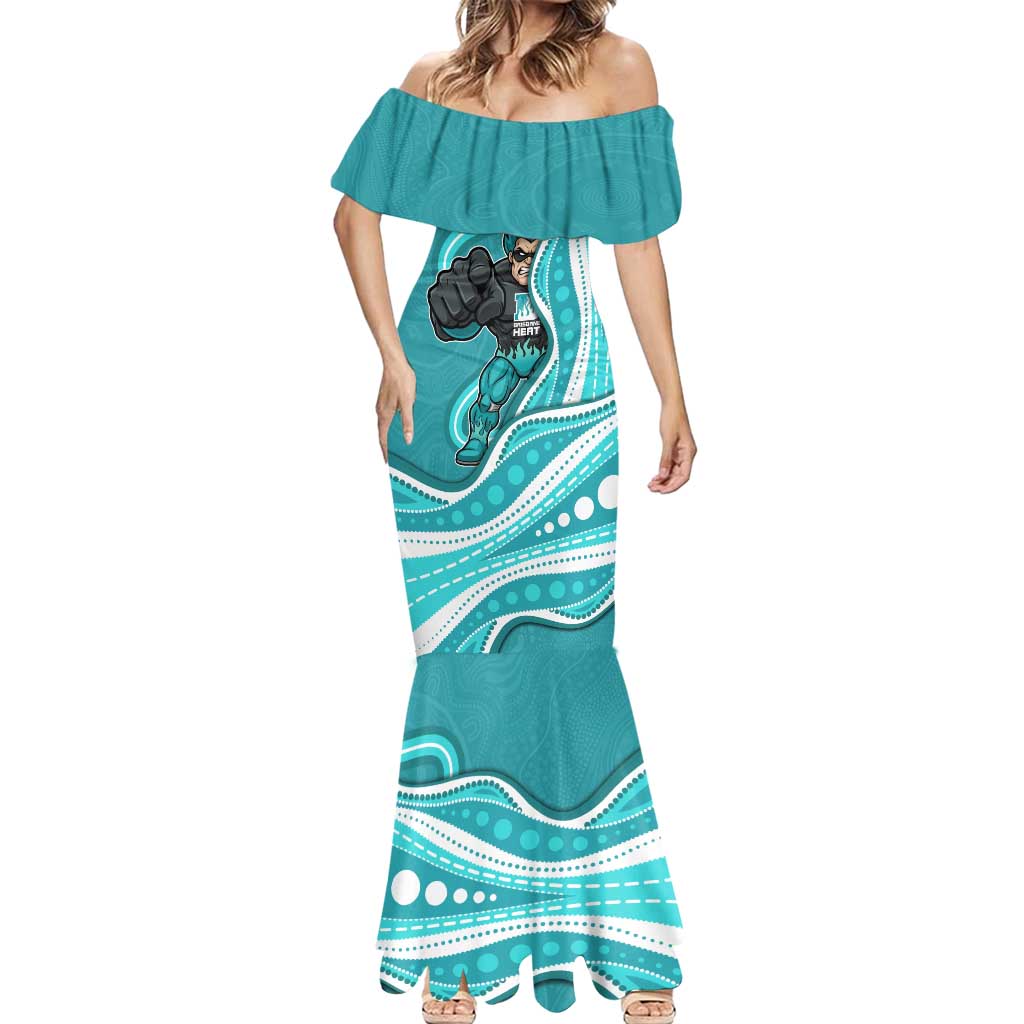 Brisbane Heat Mermaid Dress Aboriginal Dot Art Cyan White - Tribal Wave Pattern